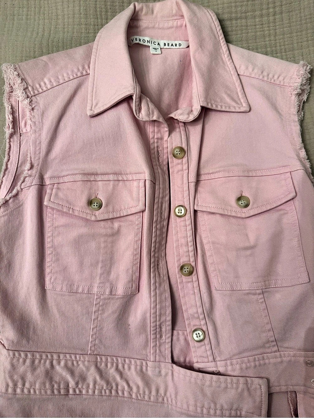 Veronica Beard Raw-Edge Utility Vest in Pink Size XS